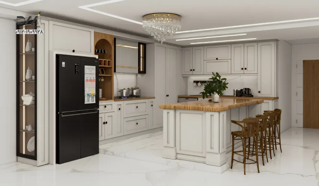 نصب کابینت نئوکلاسیک رنگ سفید در شمال تهران